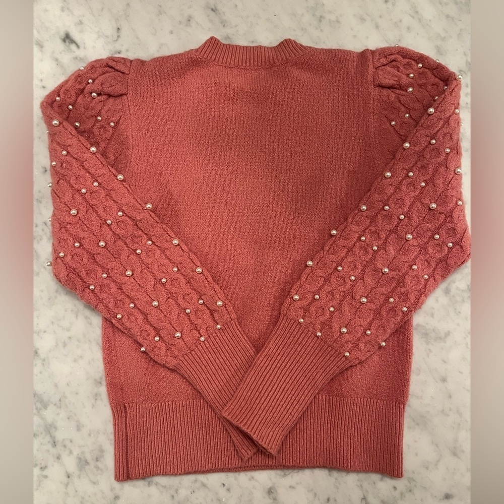Rachel Parcell Pink Pearl Puff Sleeve Crewneck Sweater - Picture 3 of 8